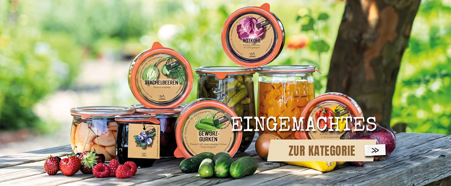 Hausgemachtes Eingemachtes vom Erlebnishof Löbke Verschiedene Gläser mit hausgemachtem Eingemachten vom Erlebnishof Löbke